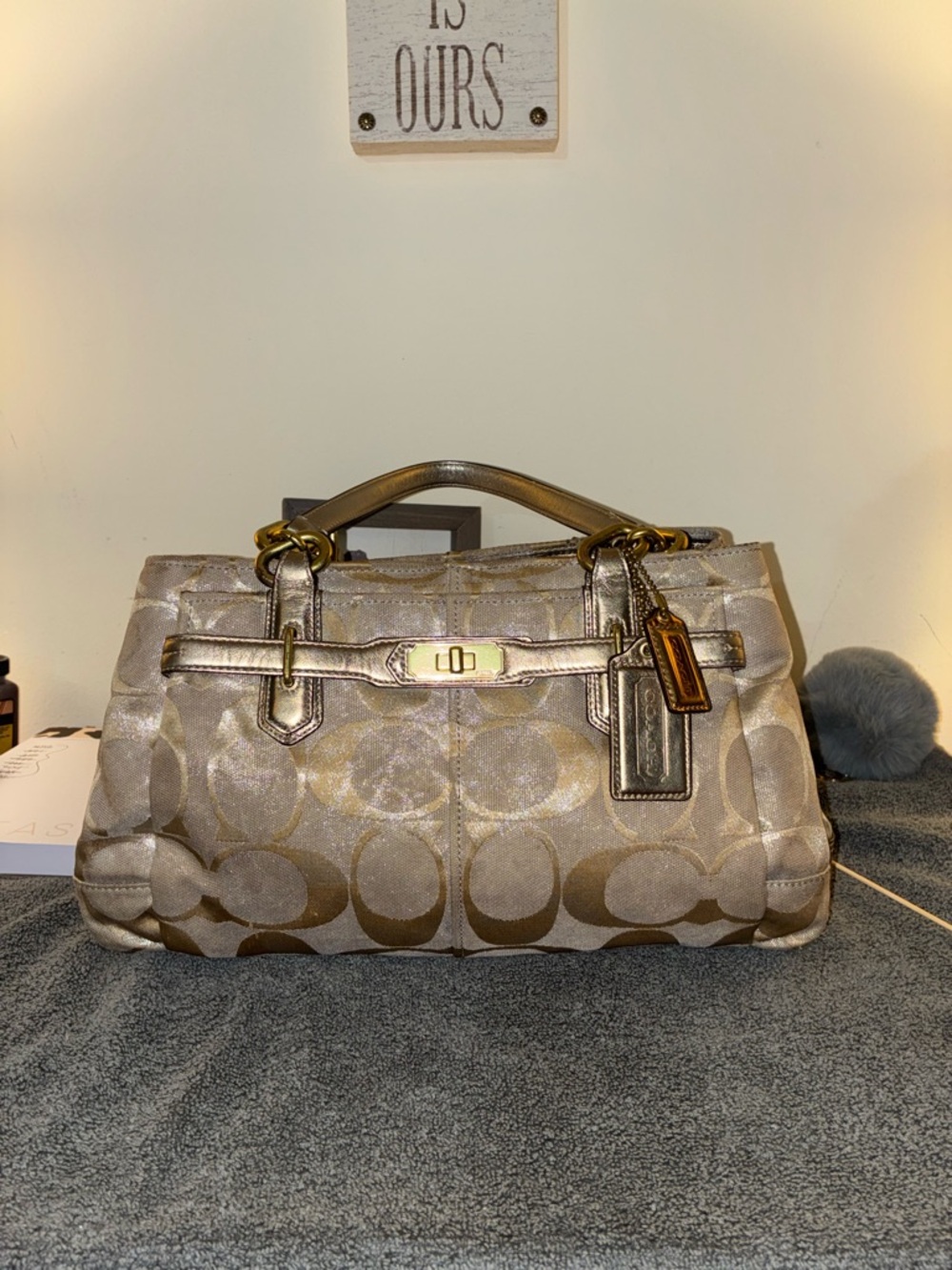 Coach Metallic Signature Satchel in Gold and Champagne